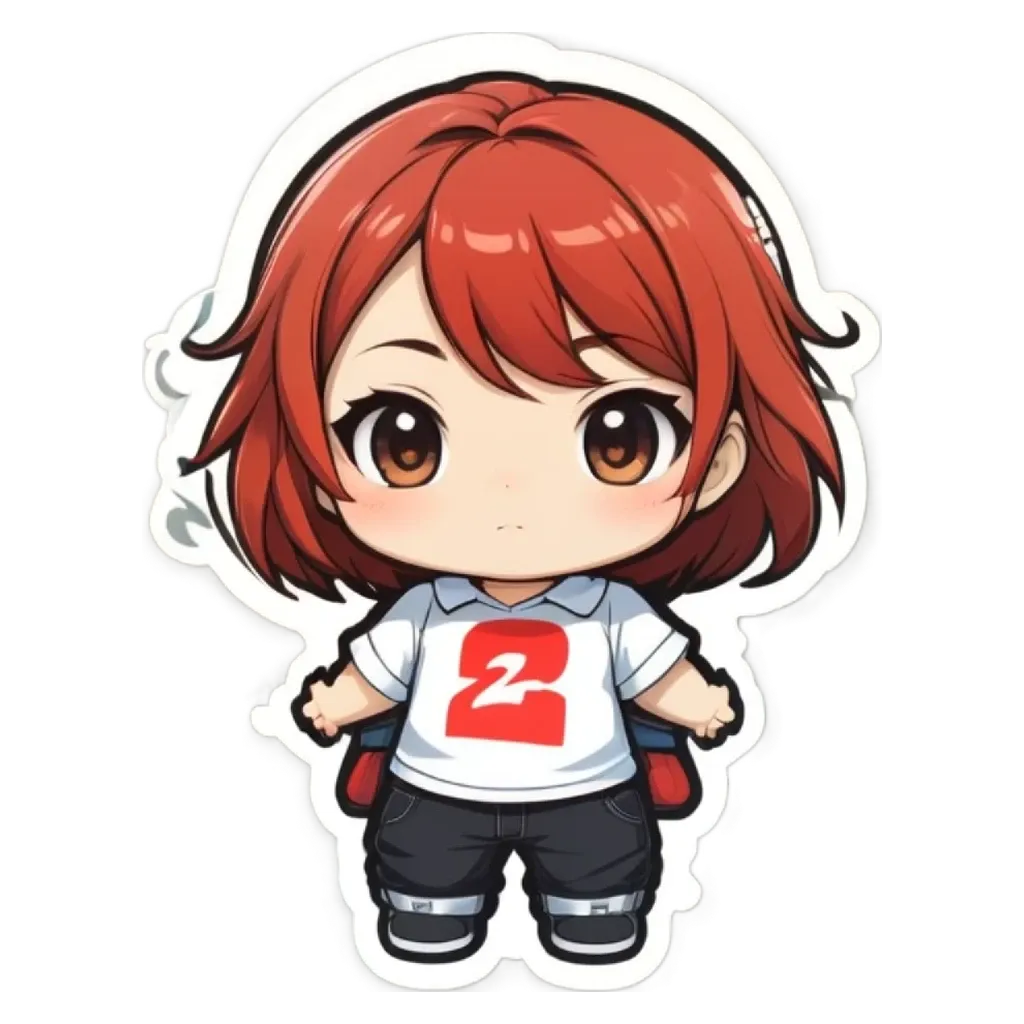 A girl with red hair and wearing a white and red shirt with the number 2 on it.