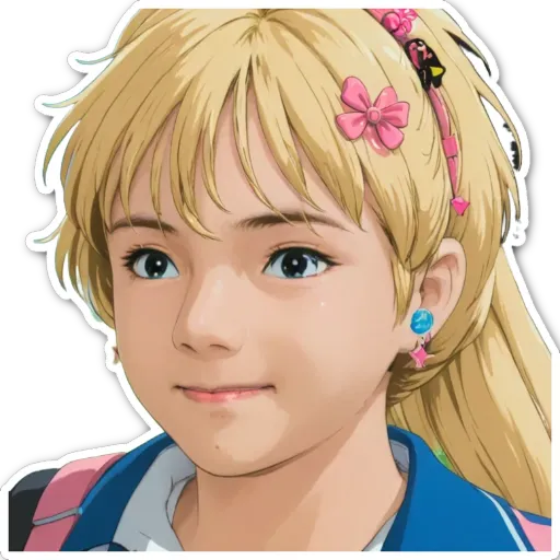 A cartoon drawing of a girl with bows in her hair.