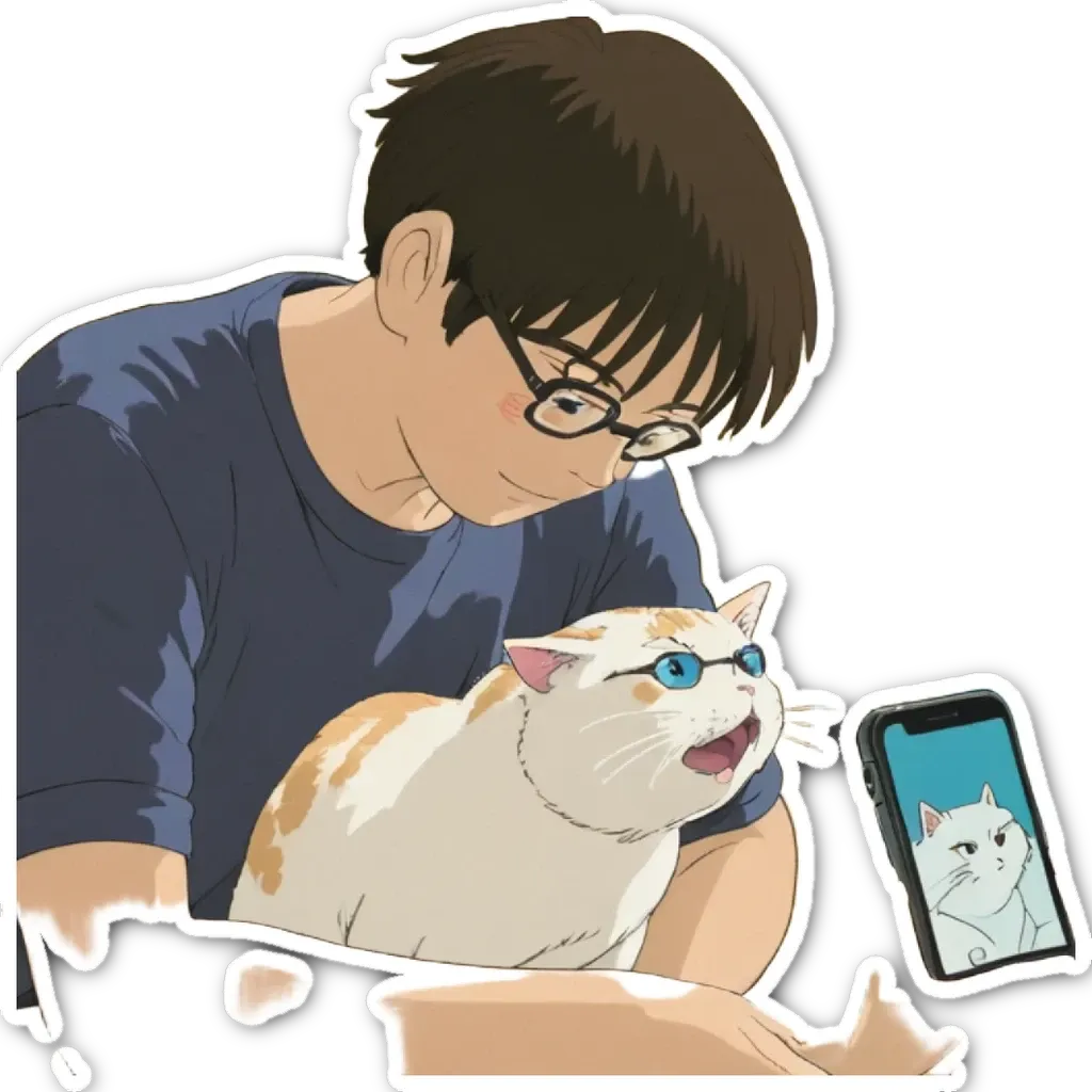 A boy pets his cat while taking a picture of it with his cell phone.