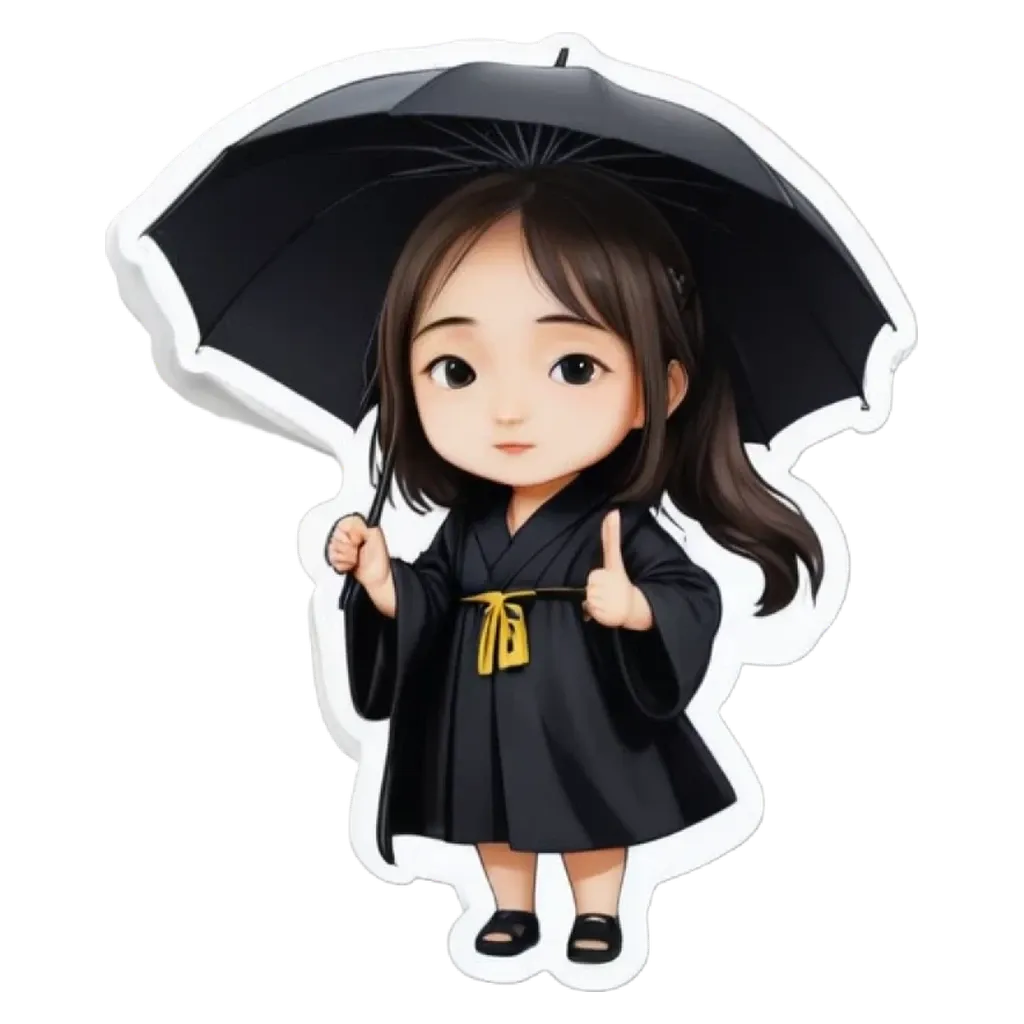 A girl holding an umbrella is shown with a thumbs up.