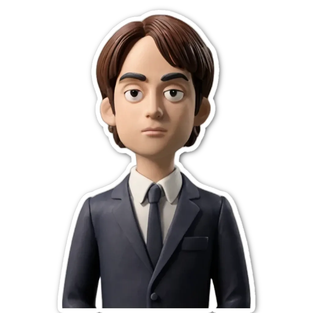 A sticker of a man in a suit with a tie.