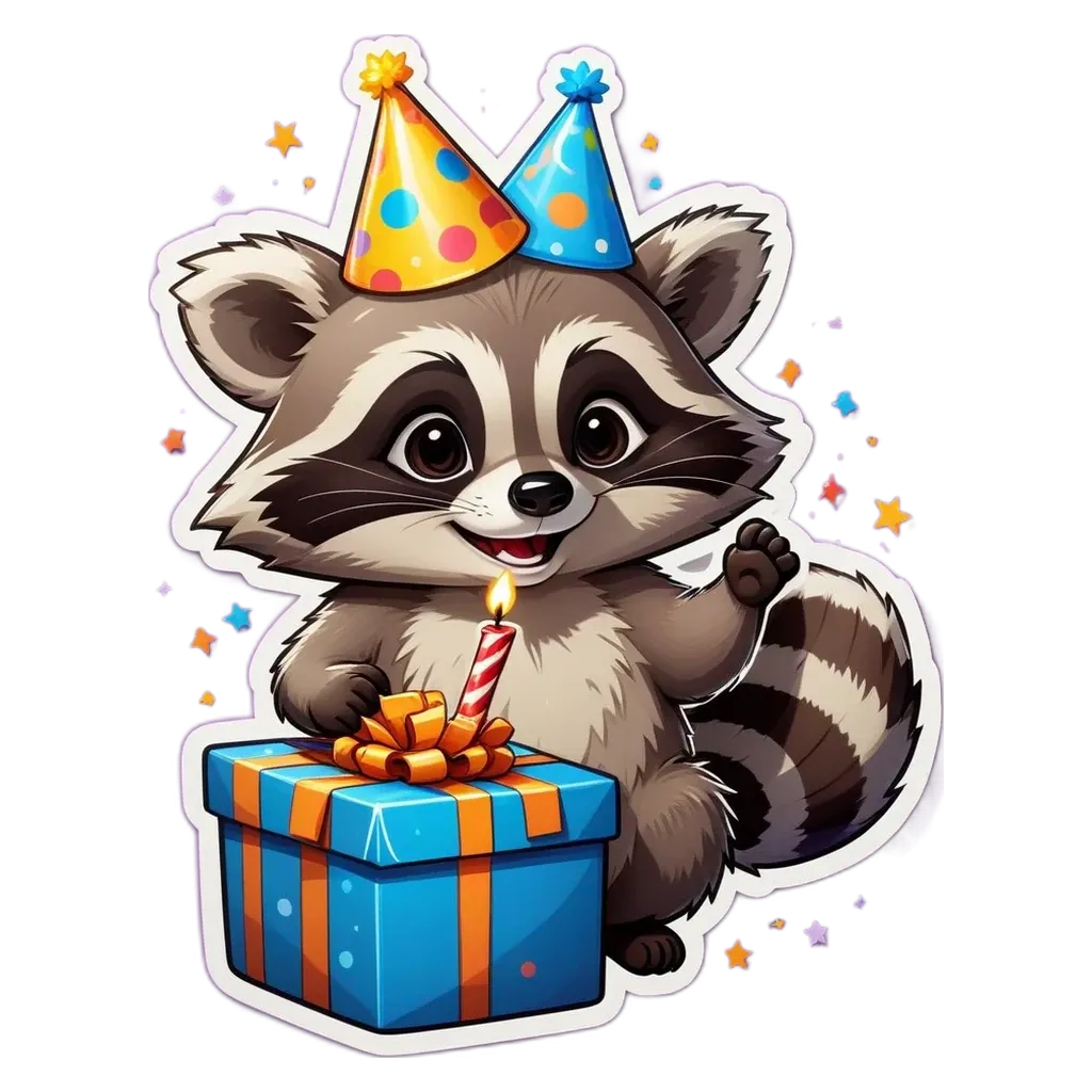 A birthday gift for a raccoon is sitting on a table with a candle in it.