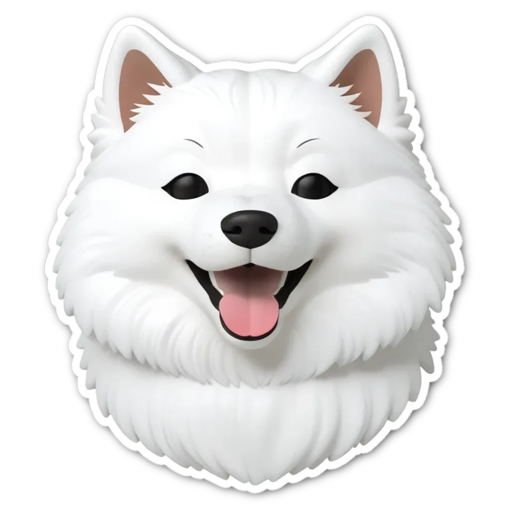 A sticker of a dog's face that is white.