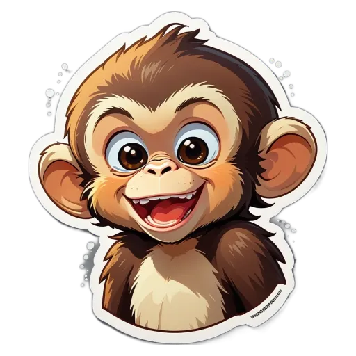 A monkey sticker is on a black background.