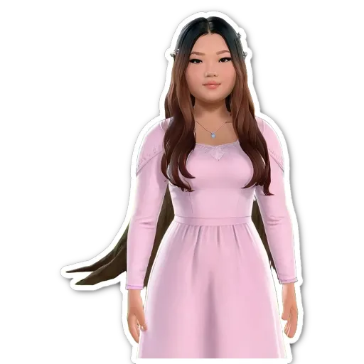 A female character from a virtual world who is wearing a pink dress.