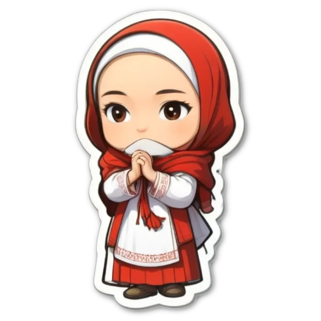 A sticker of a girl who is wearing a hijab and she is praying.