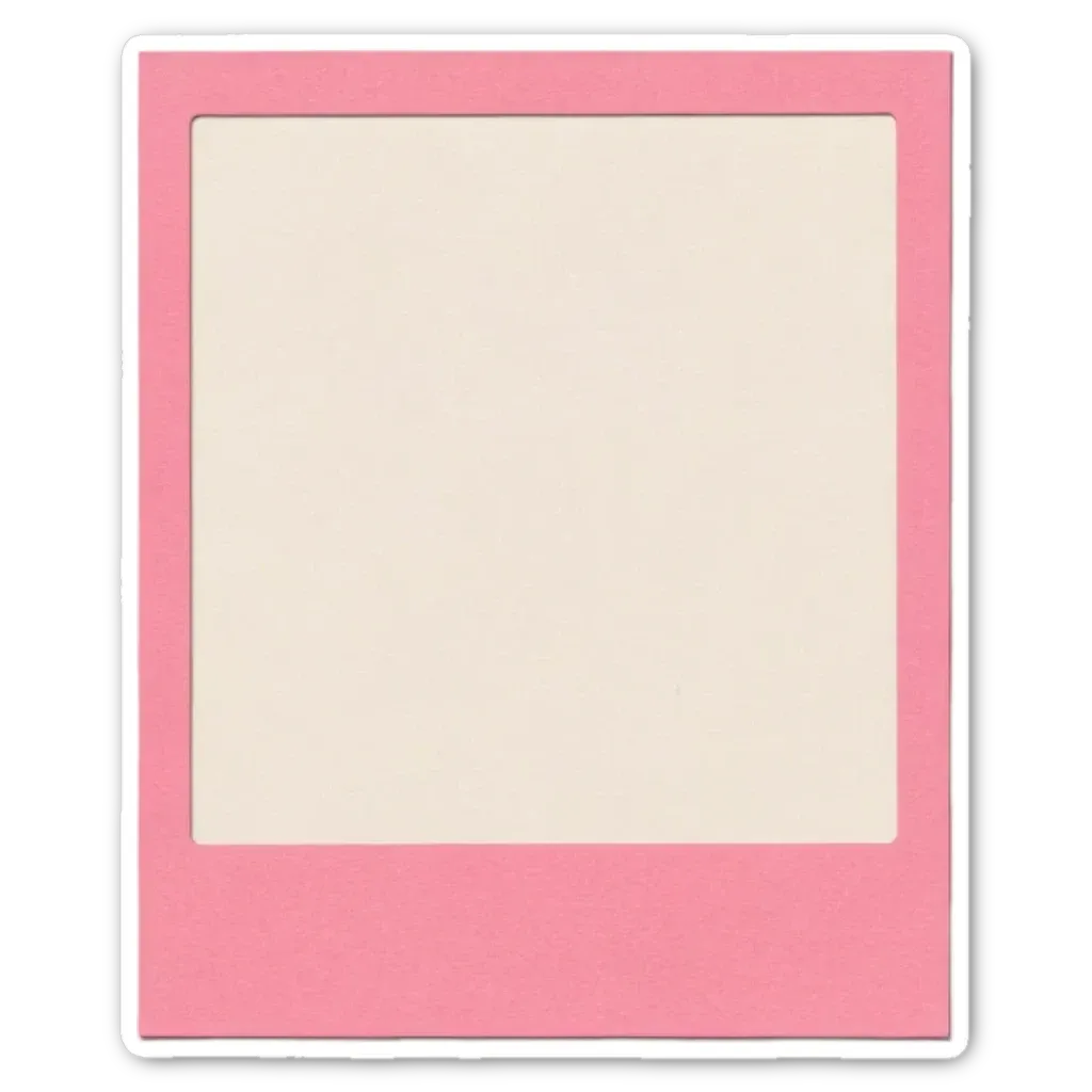 A pink and white rectangular sticker of a Polaroid picture frame.