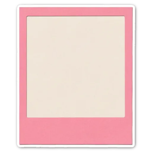 A pink and white rectangular sticker of a Polaroid picture frame.