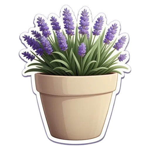 A potted plant that is purple and has a sticker on it.