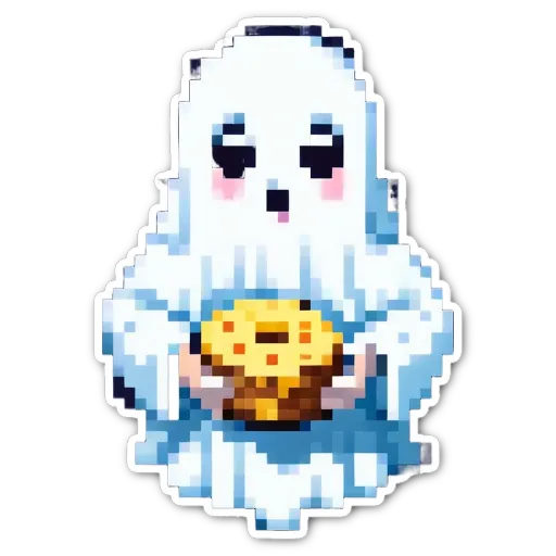 A ghost holding a donut in its hand.