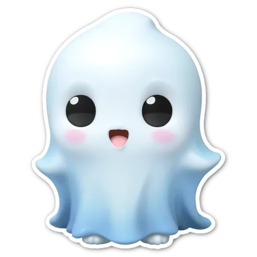 A ghost that is white in color with a smile on its face.