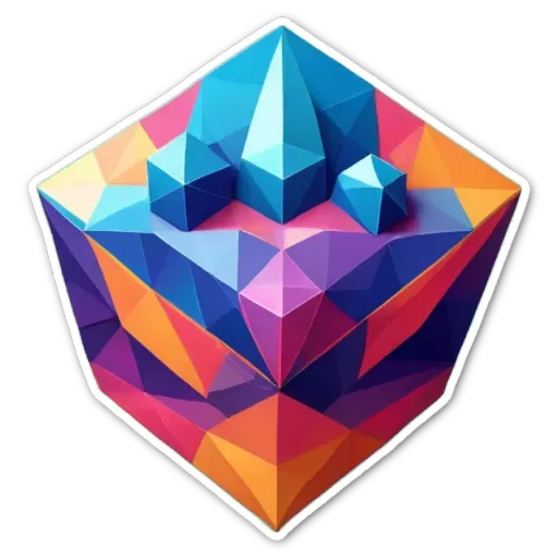 A very colorful and interesting geometric design of a cube.