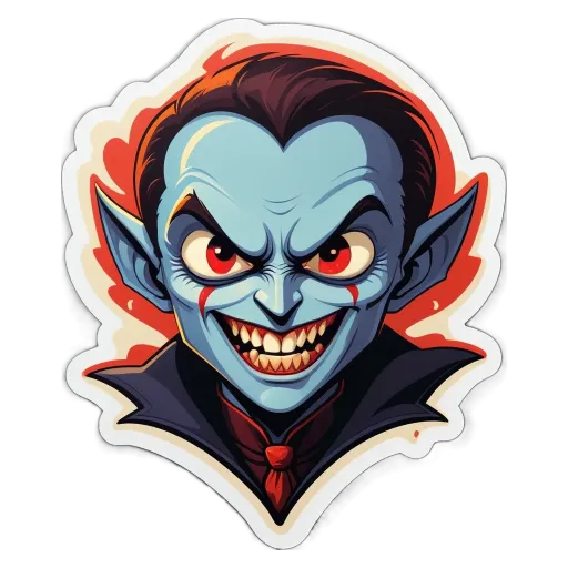 A sticker of a vampyre with red eyes and red hair.