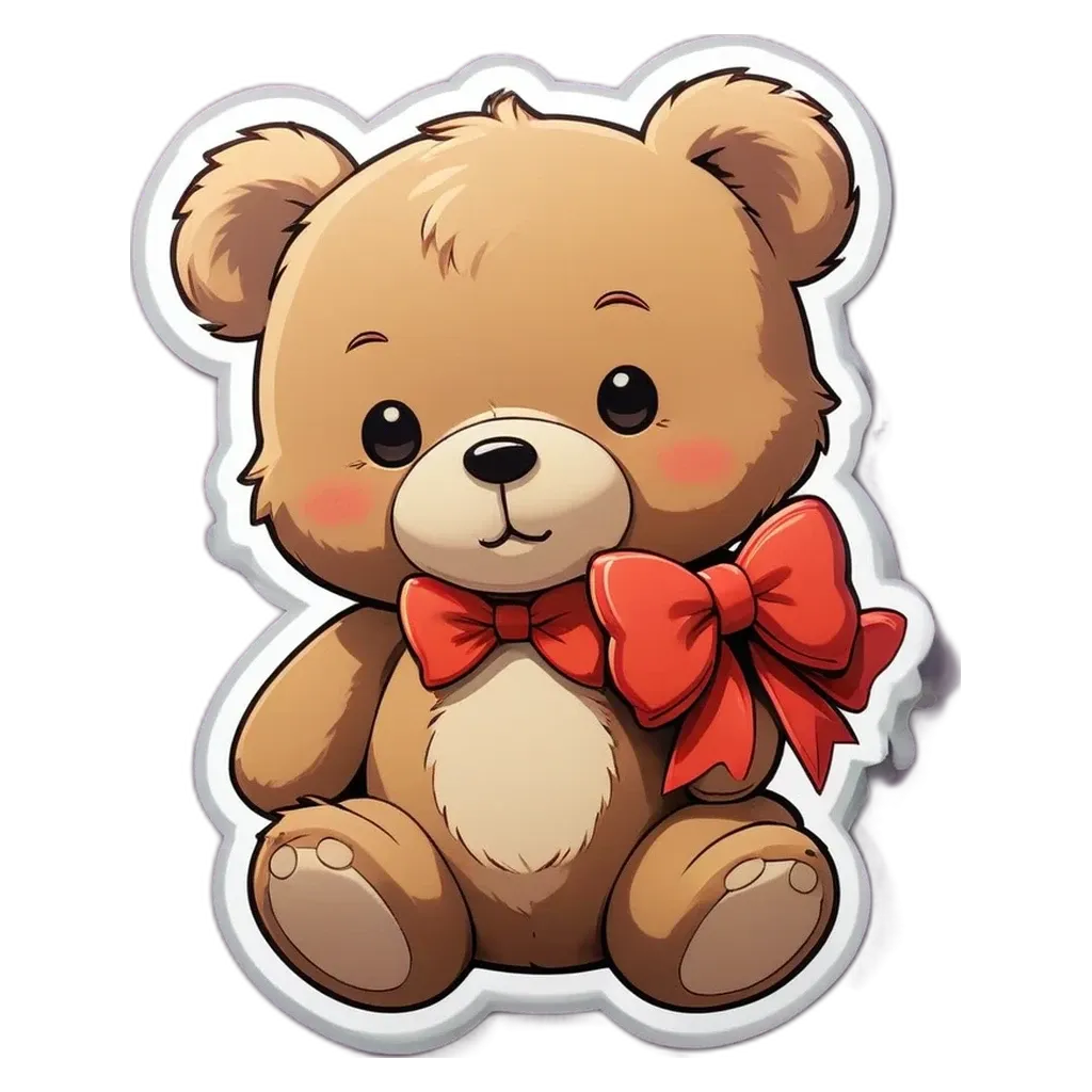 A cartoon teddy bear with a red bow.