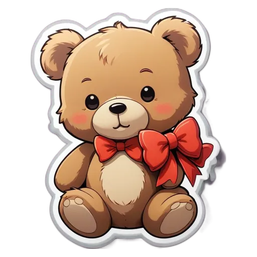 A cartoon teddy bear with a red bow.