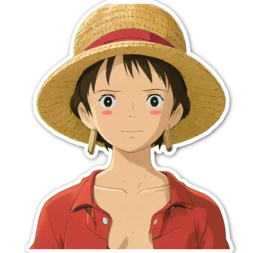 A one upon one sticker of a woman with a straw hat on.