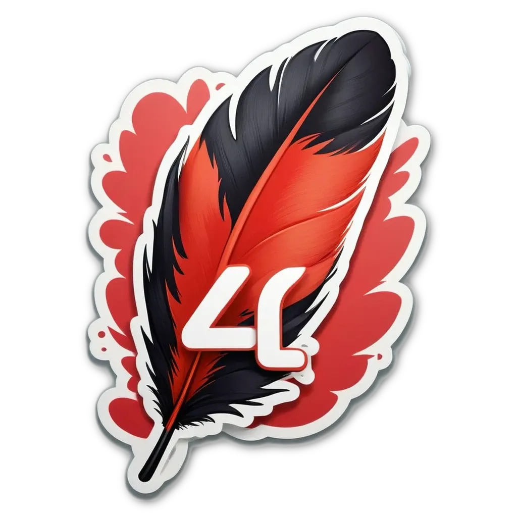 A sticker of a feather fours on a black background.