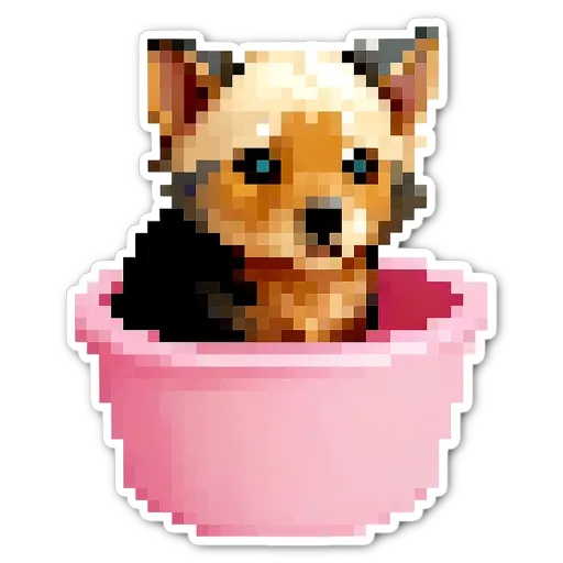 A cute puppy is inside a pink bowl.