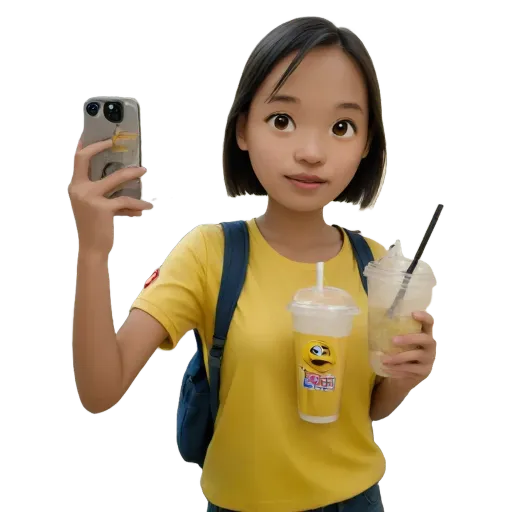 A girl taking a picture of herself with a drink.