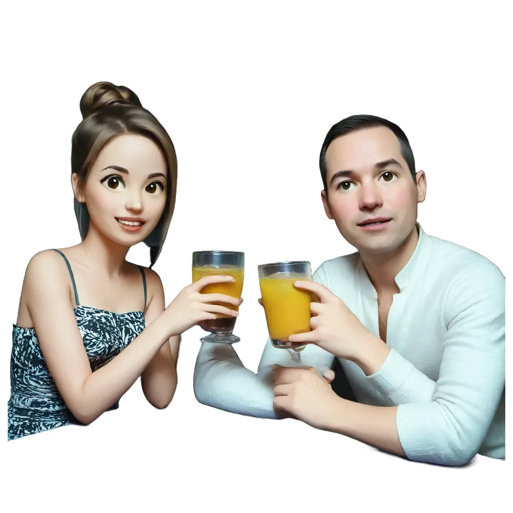 A man and woman holding glasses of orange juice.