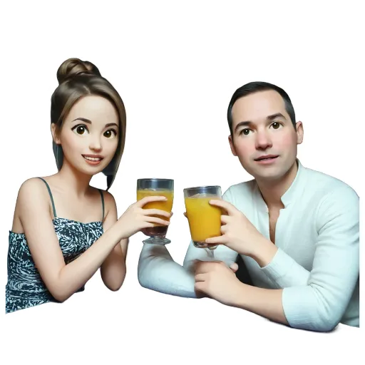 A man and woman holding glasses of orange juice.