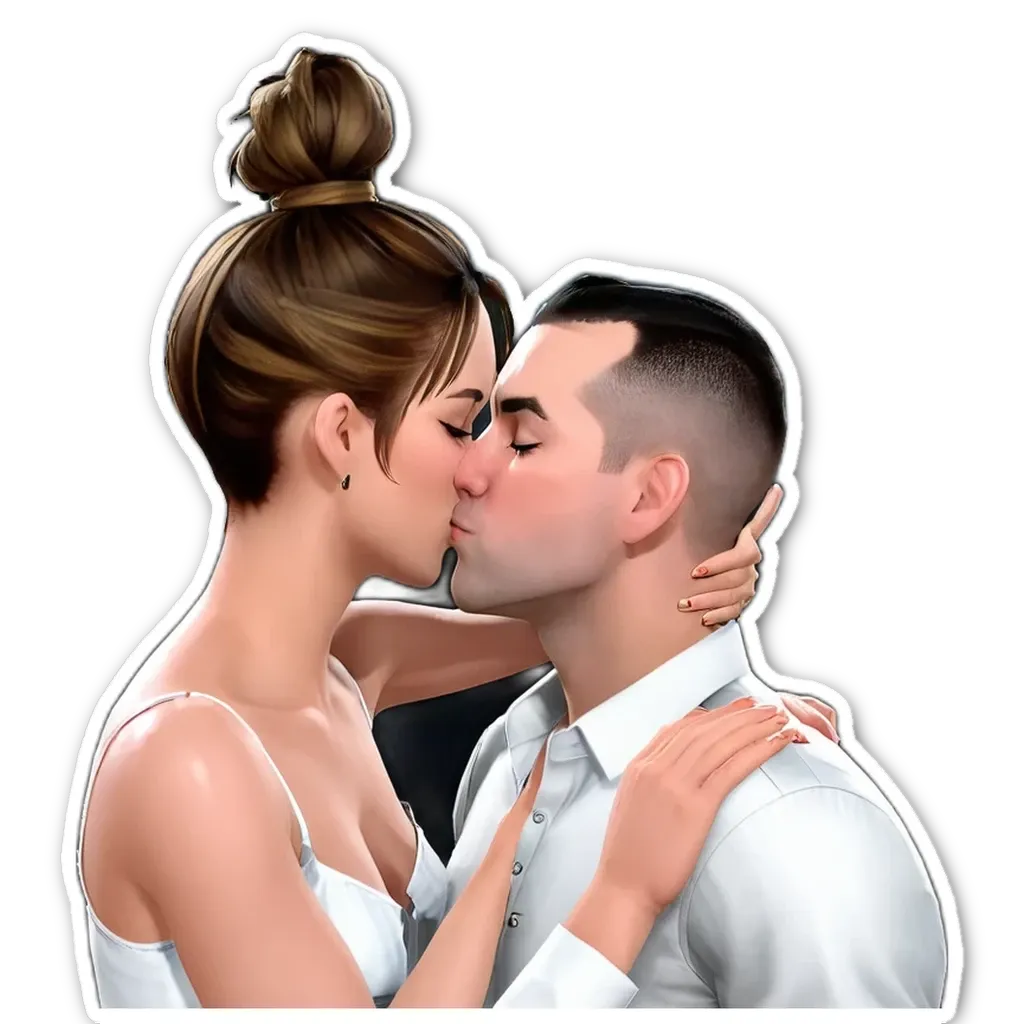 A kissing couple on a black and white background.