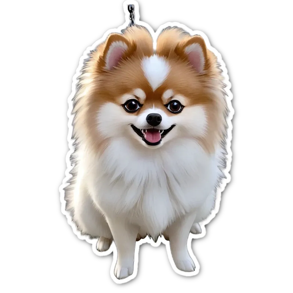 A dog sticker that is brown and white.