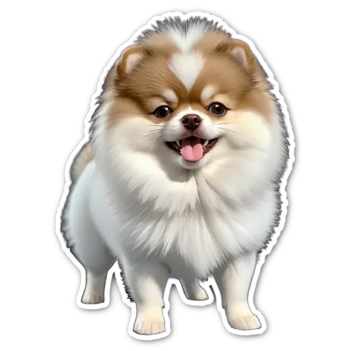 A dog sticker that is white and brown.