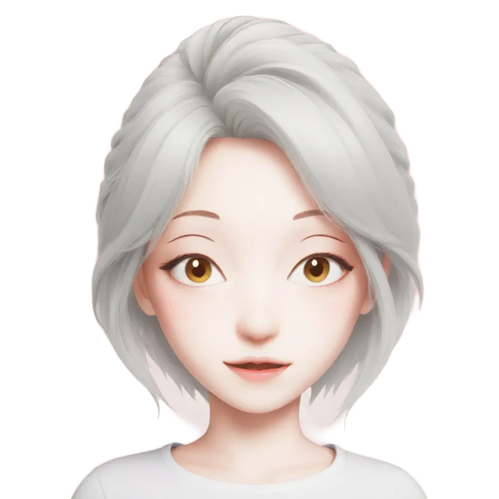 A girl with white hair in a cartoon face.