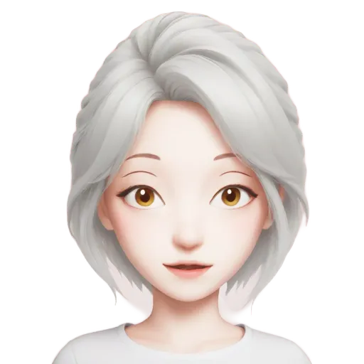 A girl with white hair in a cartoon face.