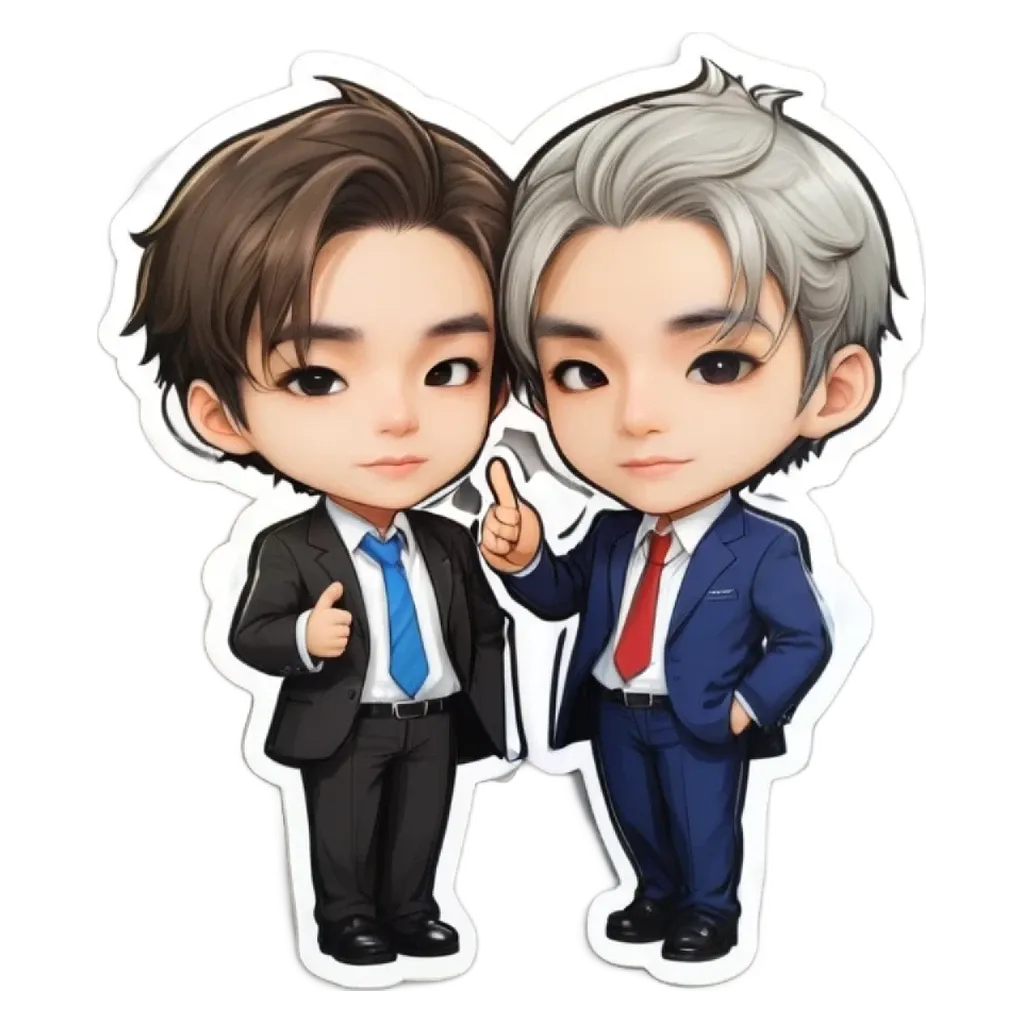 Two boys wearing suits and ties, one pointing.