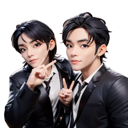 Two black boys wearing a suit and tie and making peace sign.