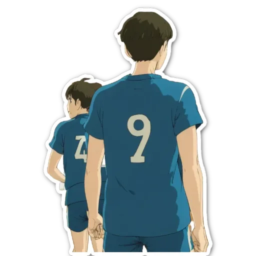 A boy with the number 9 on his back is looking to the right.