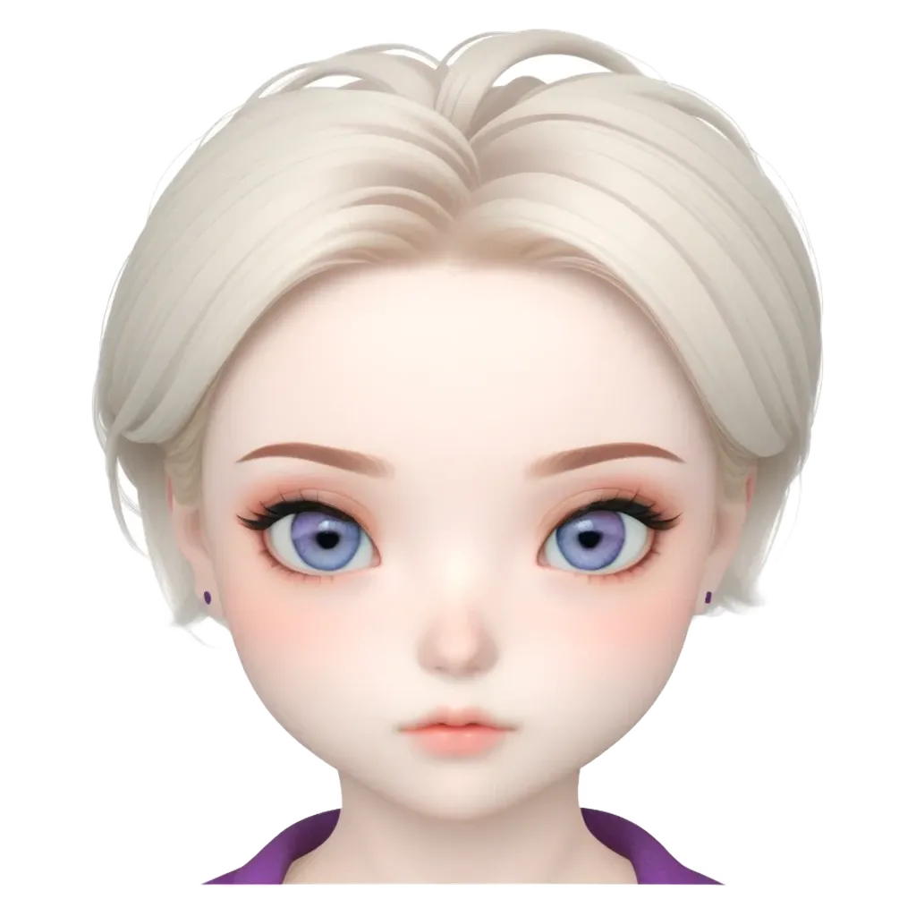 A 3d model of a girl's face with blue eyes.