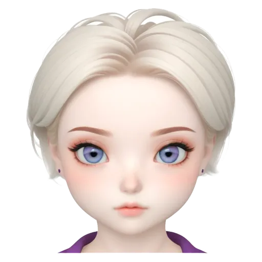 A 3d model of a girl's face with blue eyes.