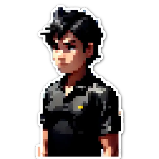 A sticker of a boy wearing a black shirt.