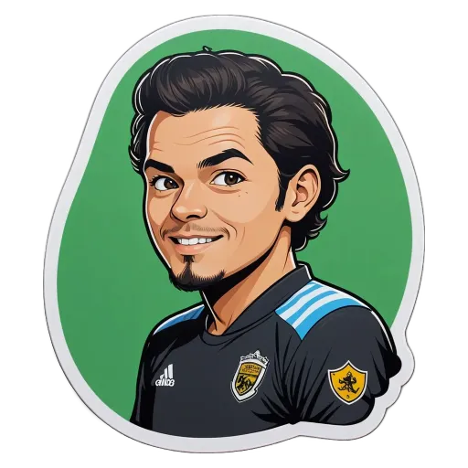 A boy is smiling and has a name tag on his shirt.