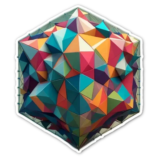 A very colorful and interesting geometric design of a cube.