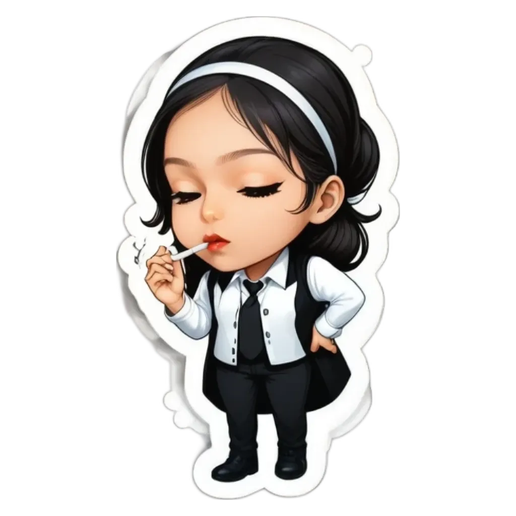 A girl who is a cartoon character smoking a cigarette.