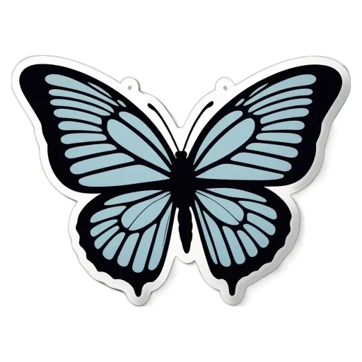 A sticker of a butterfly with black and blue colors.