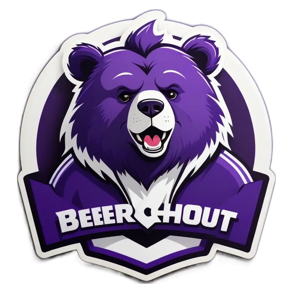 A logo of Beer hout with a bear in front of a purple background.