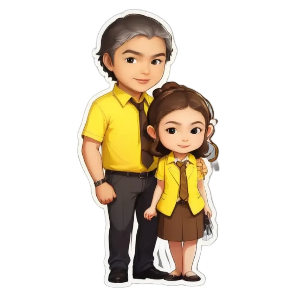 A boy and girl wearing similar clothes in a cartoon.