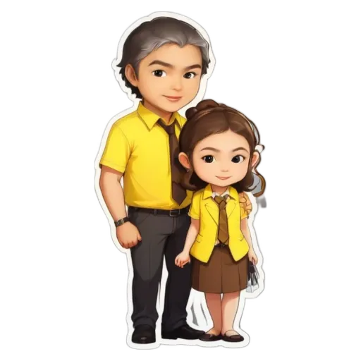 A boy and girl wearing similar clothes in a cartoon.