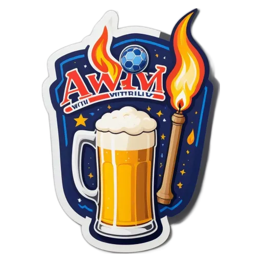 A colorful poster for aAWM with a beer and a torch.