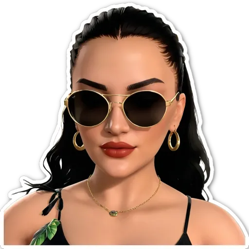 A very detailed and realistic image of a woman wearing gold sunglasses.