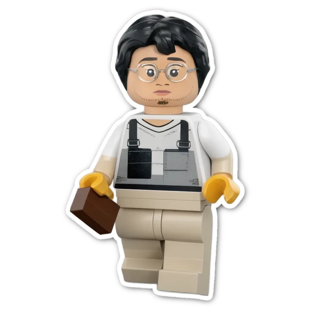 A lego person holding a box.