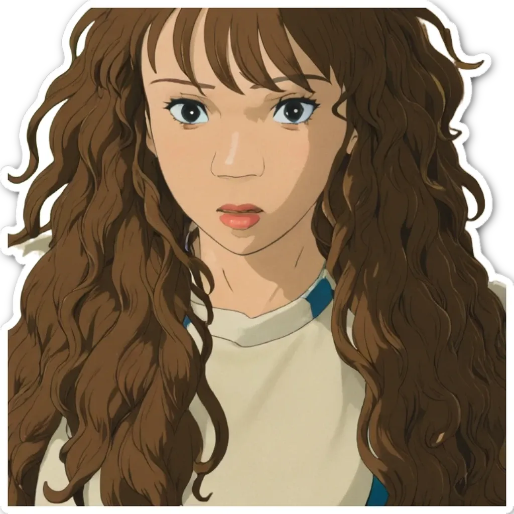 A cartoon drawing of a girl with wavy hair.