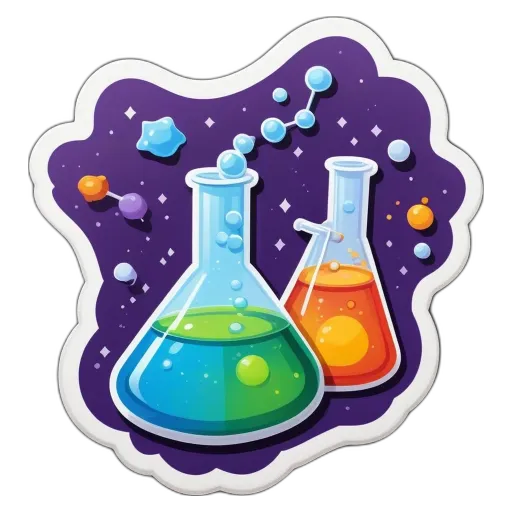 A colorful picture of two chemistry sets, with the words "Molecules" written below them.