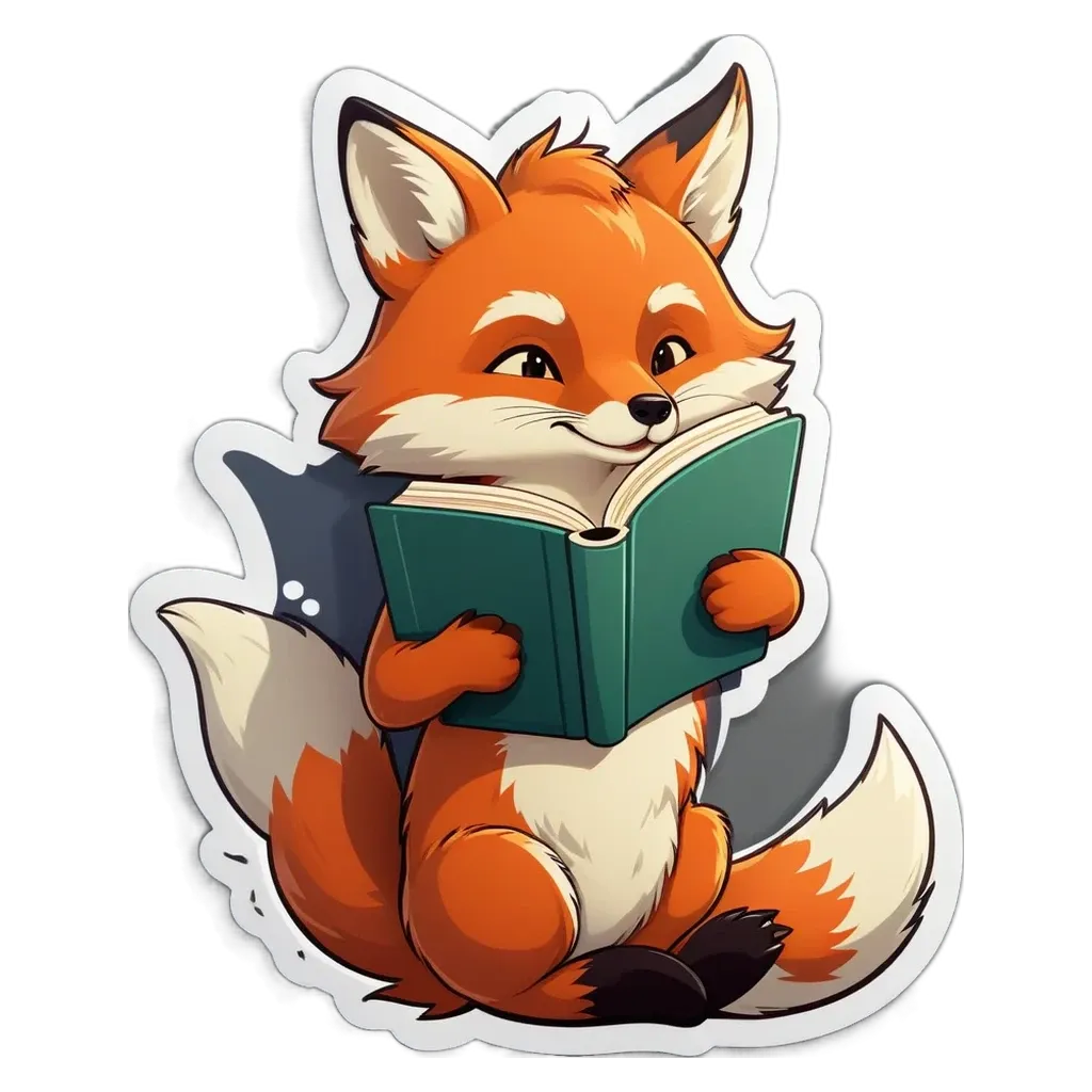 A cartoon image of a fox that is reading a book.