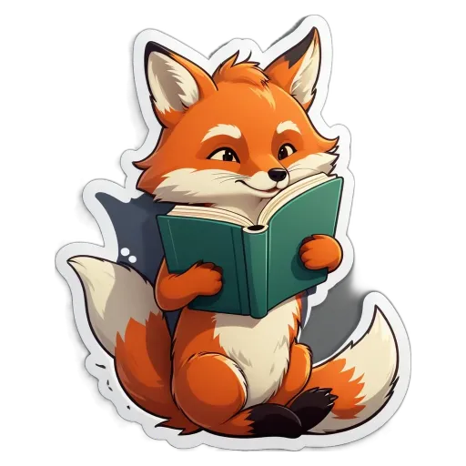 A cartoon image of a fox that is reading a book.